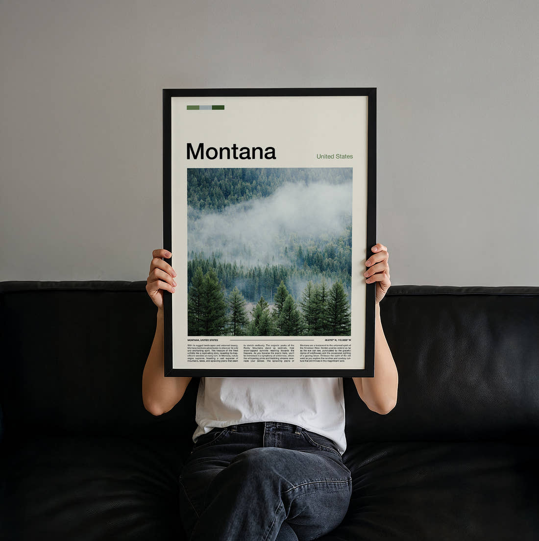Montana Misty Forest Travel Print held up by hand to show the size of the print
