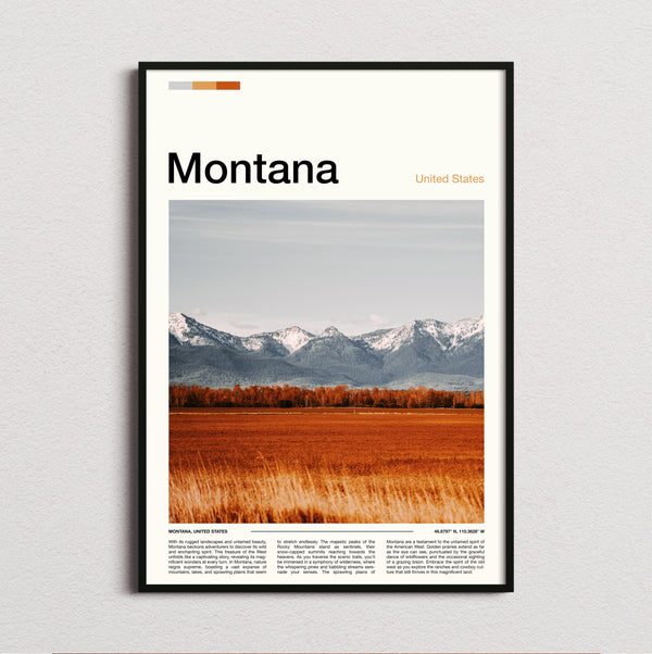Montana - Golden Field And Mountains - Travel Print