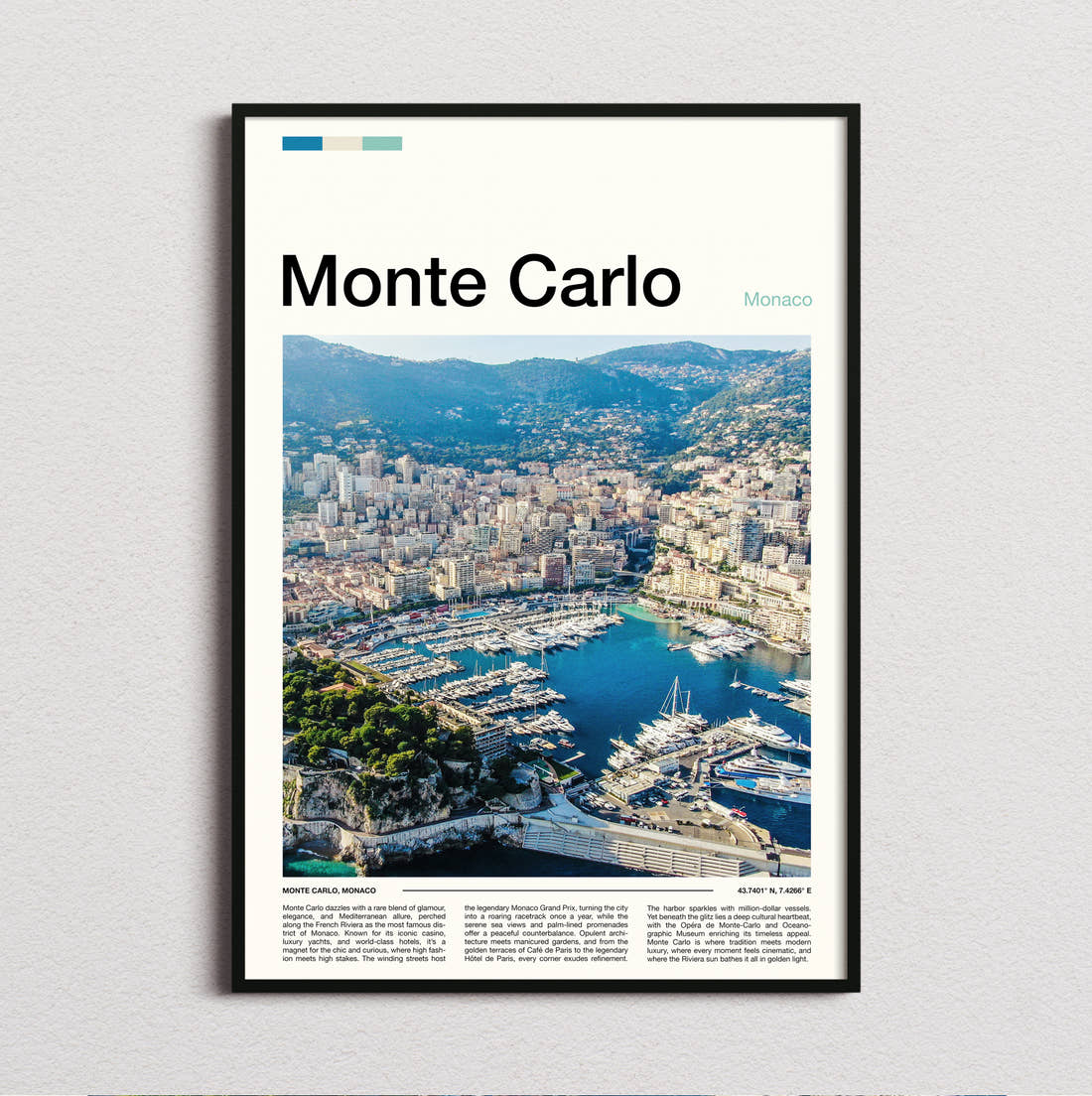 Monte Carlo Harbour From Above Travel Print framed and photographed straight on