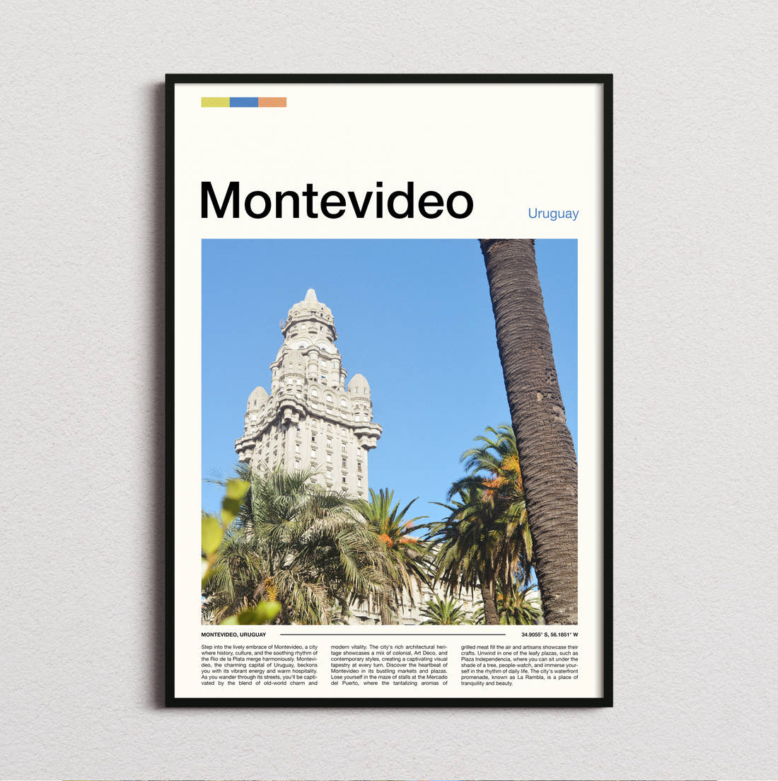 Montevideo Palacio Salvo Travel Print framed and photographed straight on