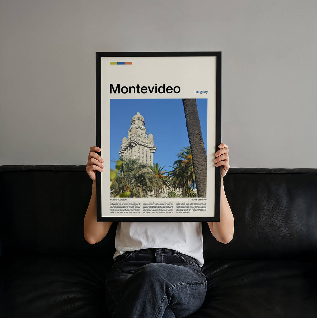 Montevideo Palacio Salvo Travel Print held up by hand to show the size of the print