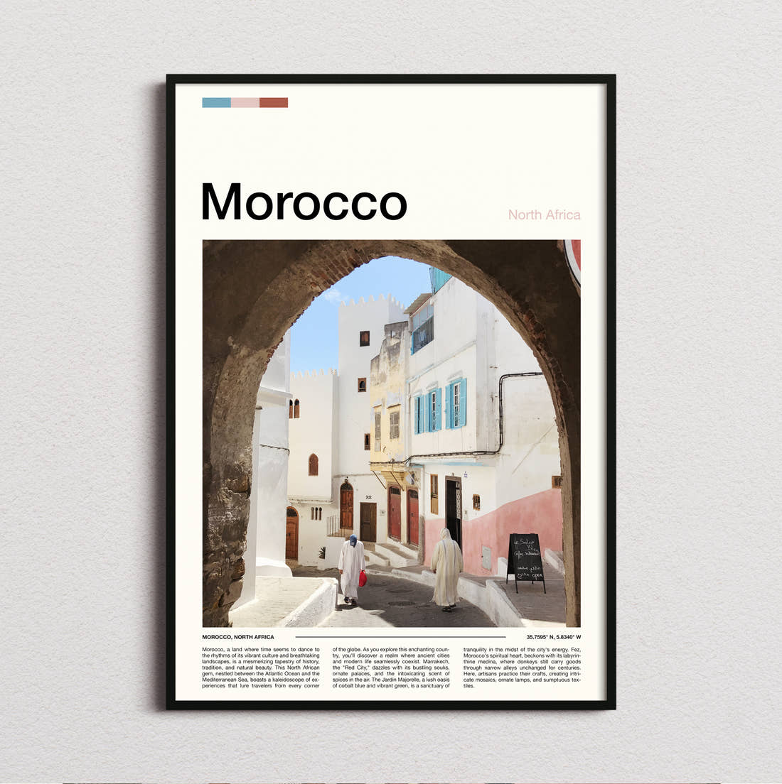 Morocco Whitewashed Archway Travel Print framed and photographed straight on