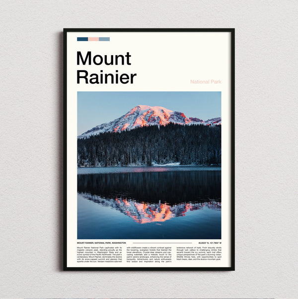 Mount Rainier - Mountain Reflected In Lake - Travel Print