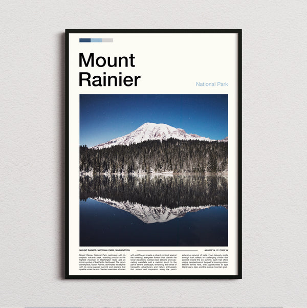 Mount Rainier - Snowy Mountain Reflection - Travel Print