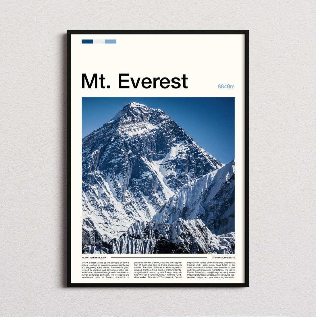 Mount Everest Snow Capped Summit Travel Print framed and photographed straight on