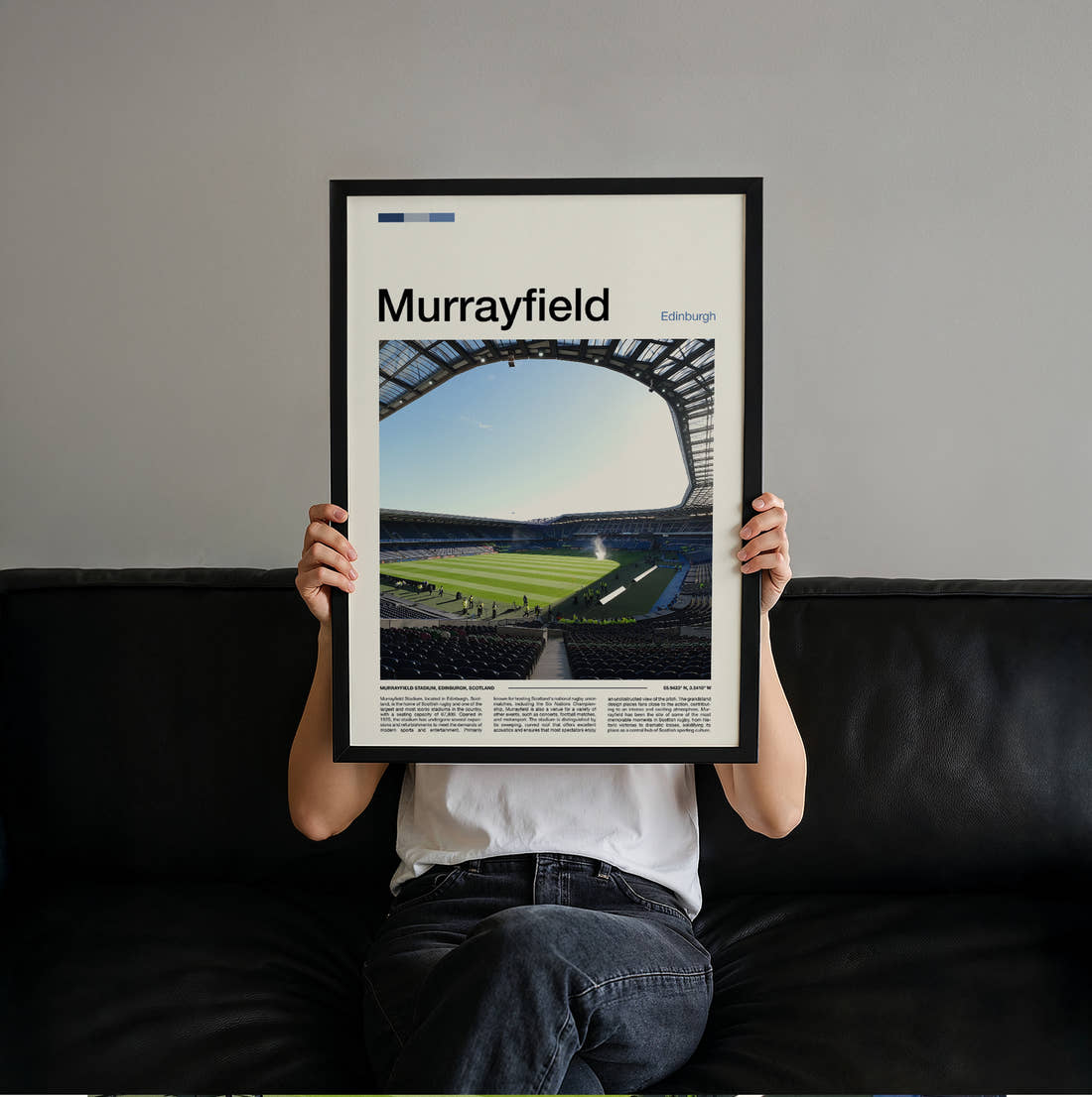 Murrayfield Stadium Print held up by hand to show the size of the print