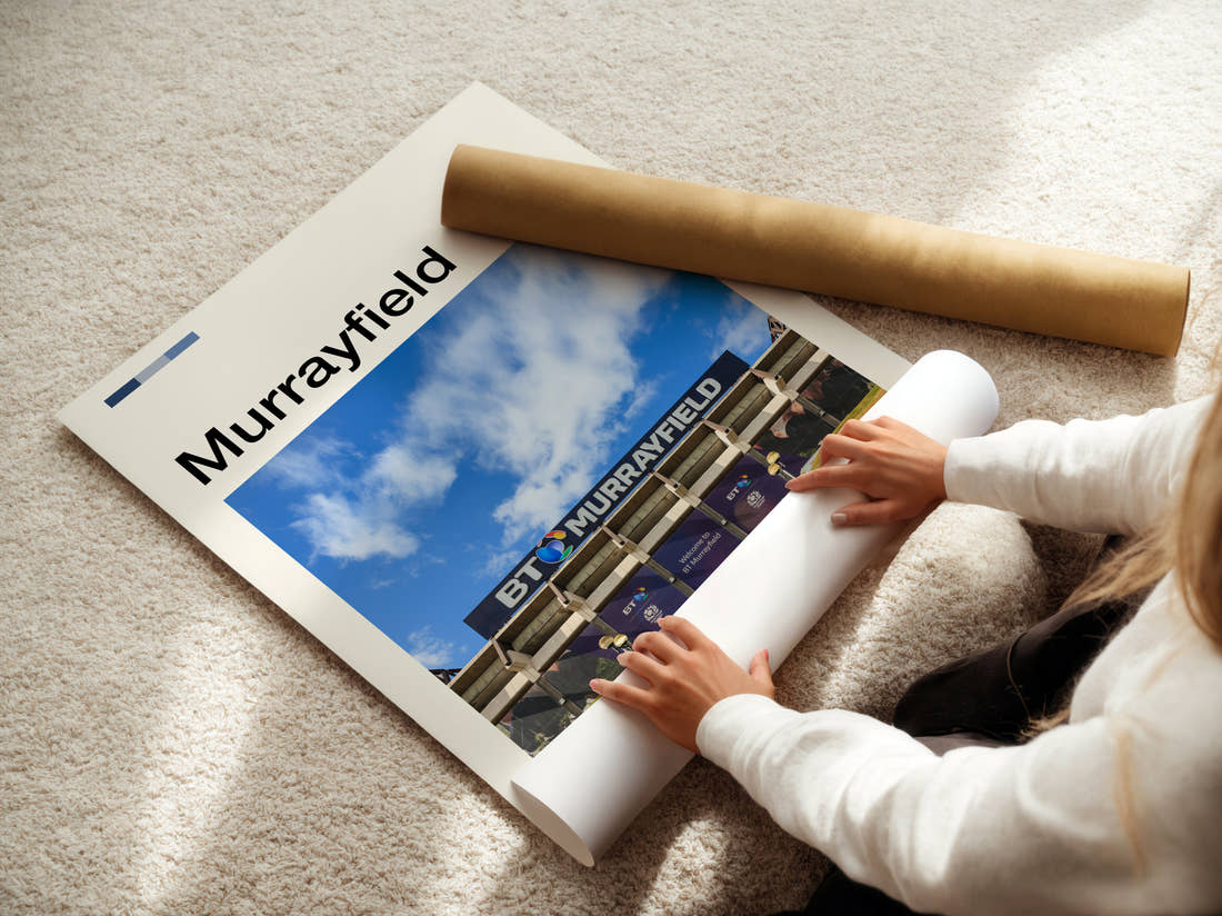 Murrayfield Stadium Print being unrolled from its postal tube