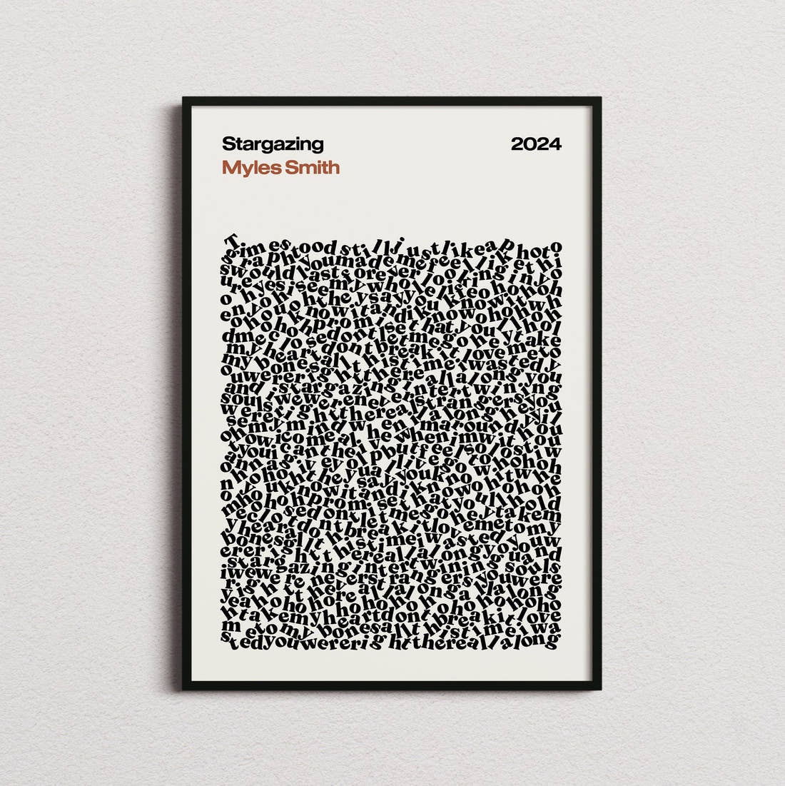 Myles Smith Stargazing Lyric Print in the cream colourway, framed