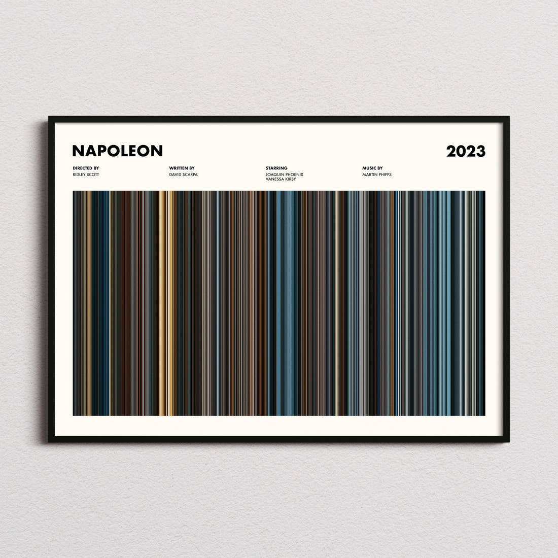 Napoleon Movie Barcode Poster framed and photographed straight on