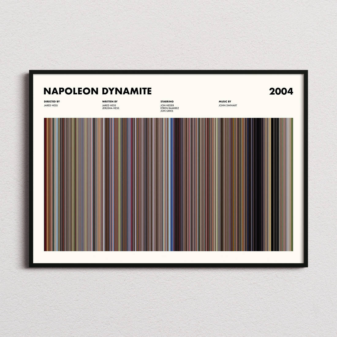Napoleon Dynamite Movie Barcode Poster framed and photographed straight on