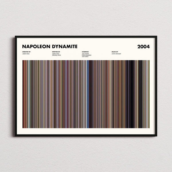 Napoleon Dynamite Movie Barcode Poster framed and photographed straight on