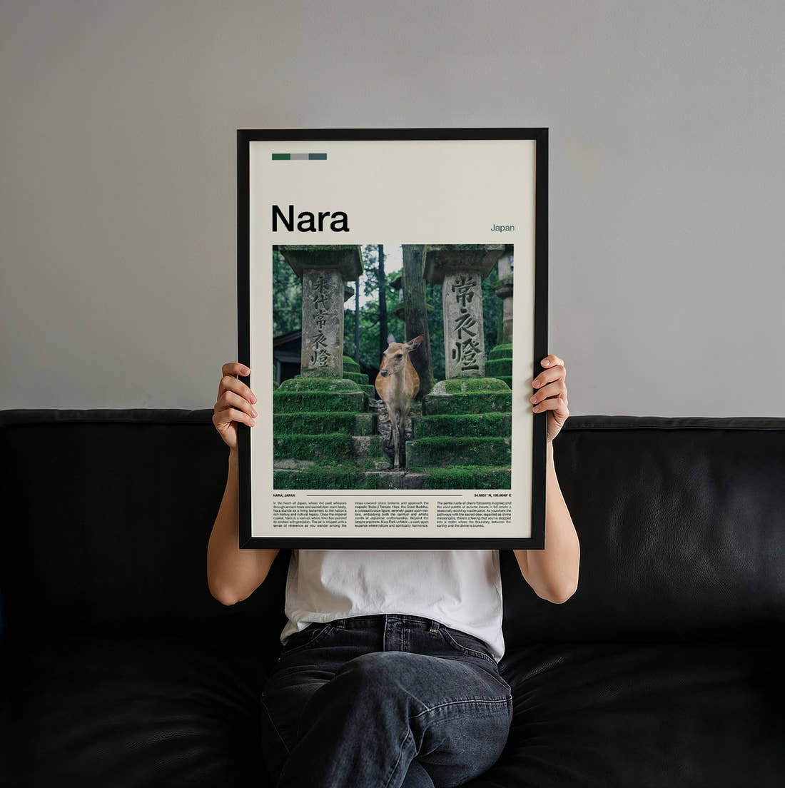 Nara Deer And Stone Lanterns Travel Print held up by hand to show the size of the print