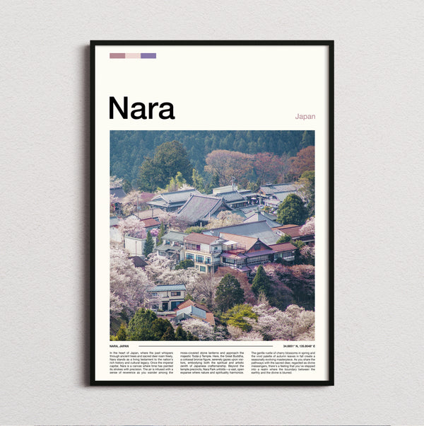Nara - Village Rooftops And Blossom - Travel Print