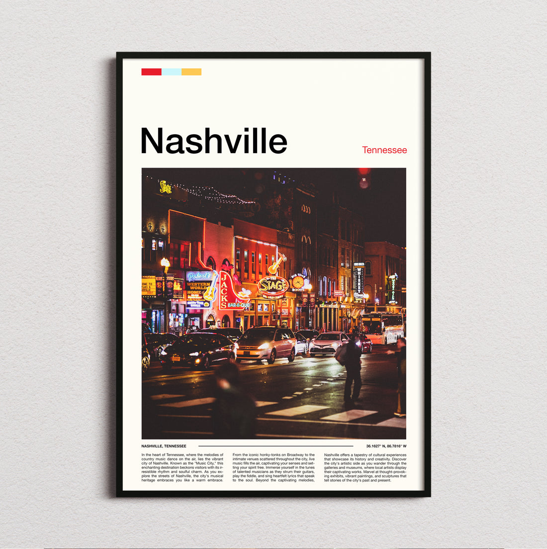 Nashville - Neon Lit Street - Travel Print