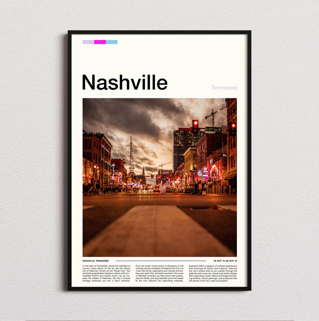 Nashville - Moody Street At Dusk - Travel Print