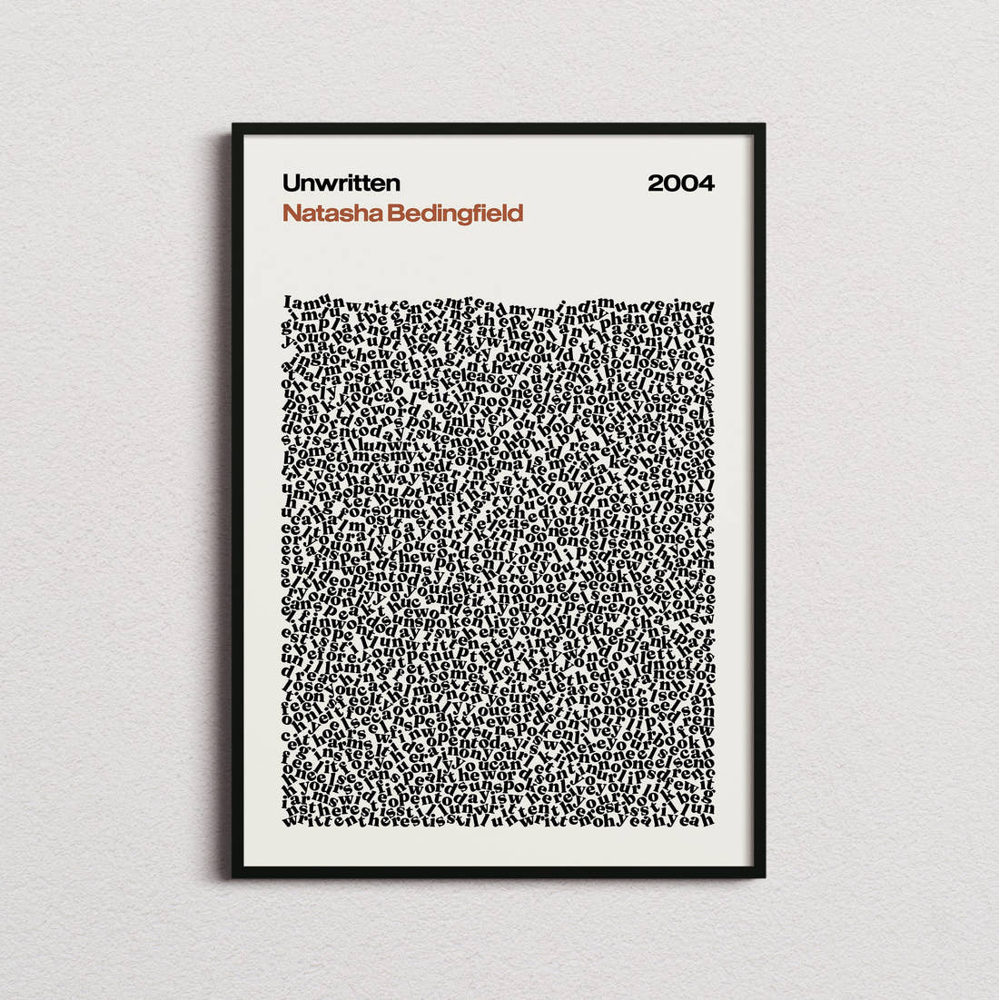 Natasha Bedingfield Unwritten Lyric Print in the cream colourway, framed