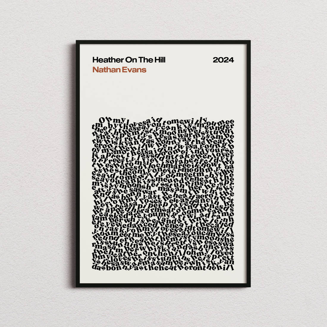 Nathan Evans Heather On The Hill Lyric Print in the cream colourway, framed