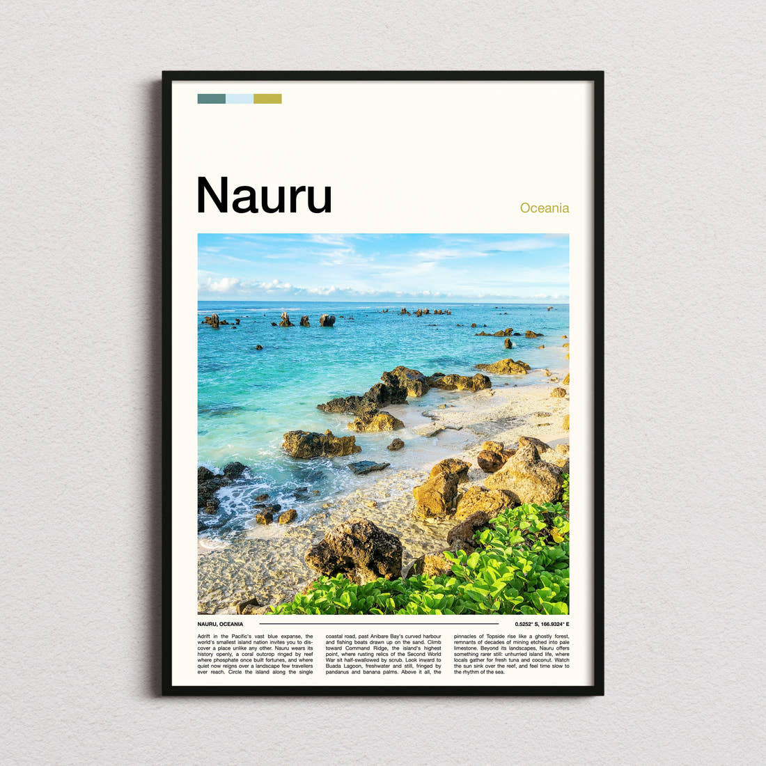 Nauru Rocky Coastal Shoreline Travel Print framed and photographed straight on