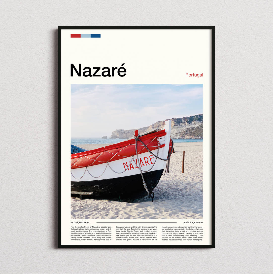 Nazare Red Boat On The Beach Travel Print framed and photographed straight on