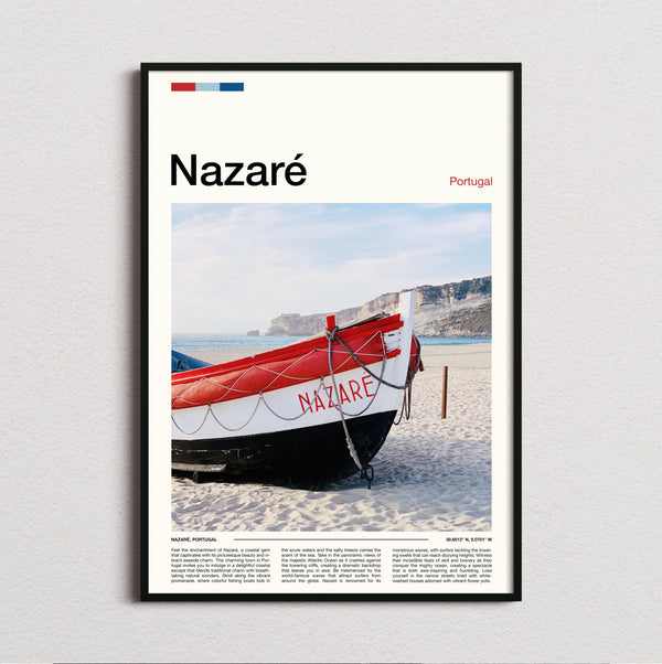 Nazare - Red Boat On The Beach - Travel Print