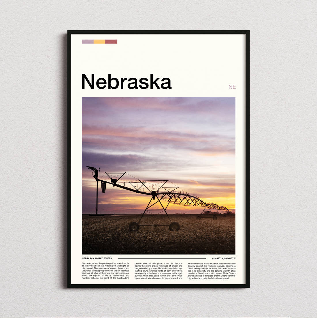 Nebraska Irrigation Sprinkler At Sunset Travel Print framed and photographed straight on