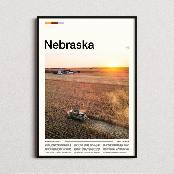 Nebraska - Combine Harvester In Field - Travel Print