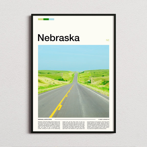 Nebraska - Road Through Green Hills - Travel Print