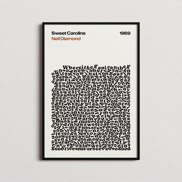 Neil Diamond Sweet Caroline Lyric Print
