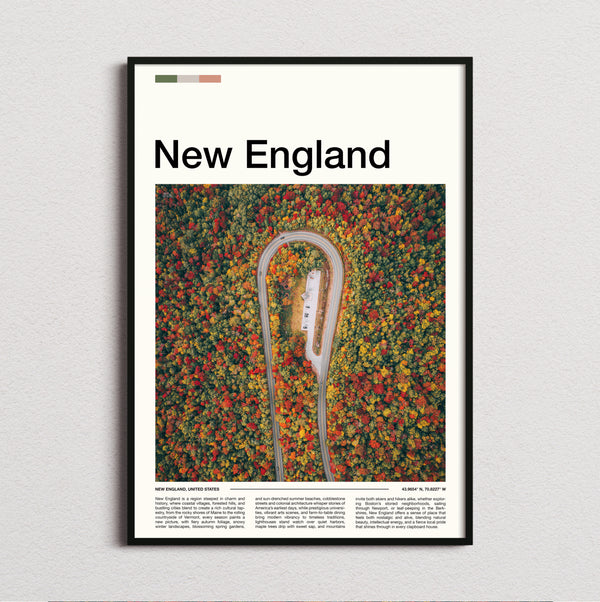 New England - Hairpin Road Through Autumn Forest - Travel Print