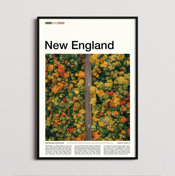New England - Road Through Autumn Trees - Travel Print