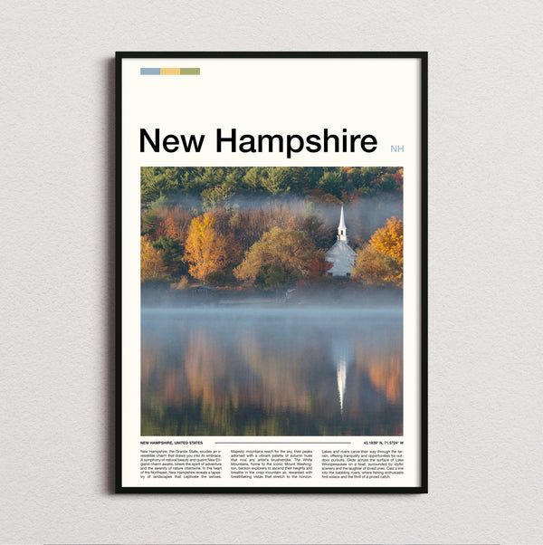 New Hampshire - Church Reflected In Lake - Travel Print