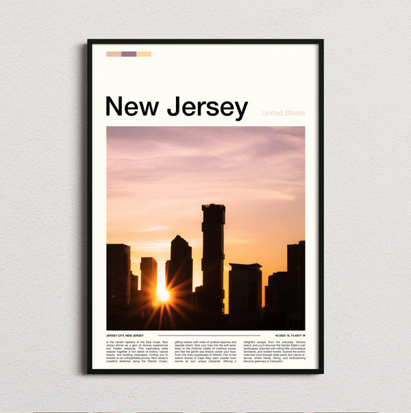 New Jersey - Sunset Behind City Skyline - Travel Print