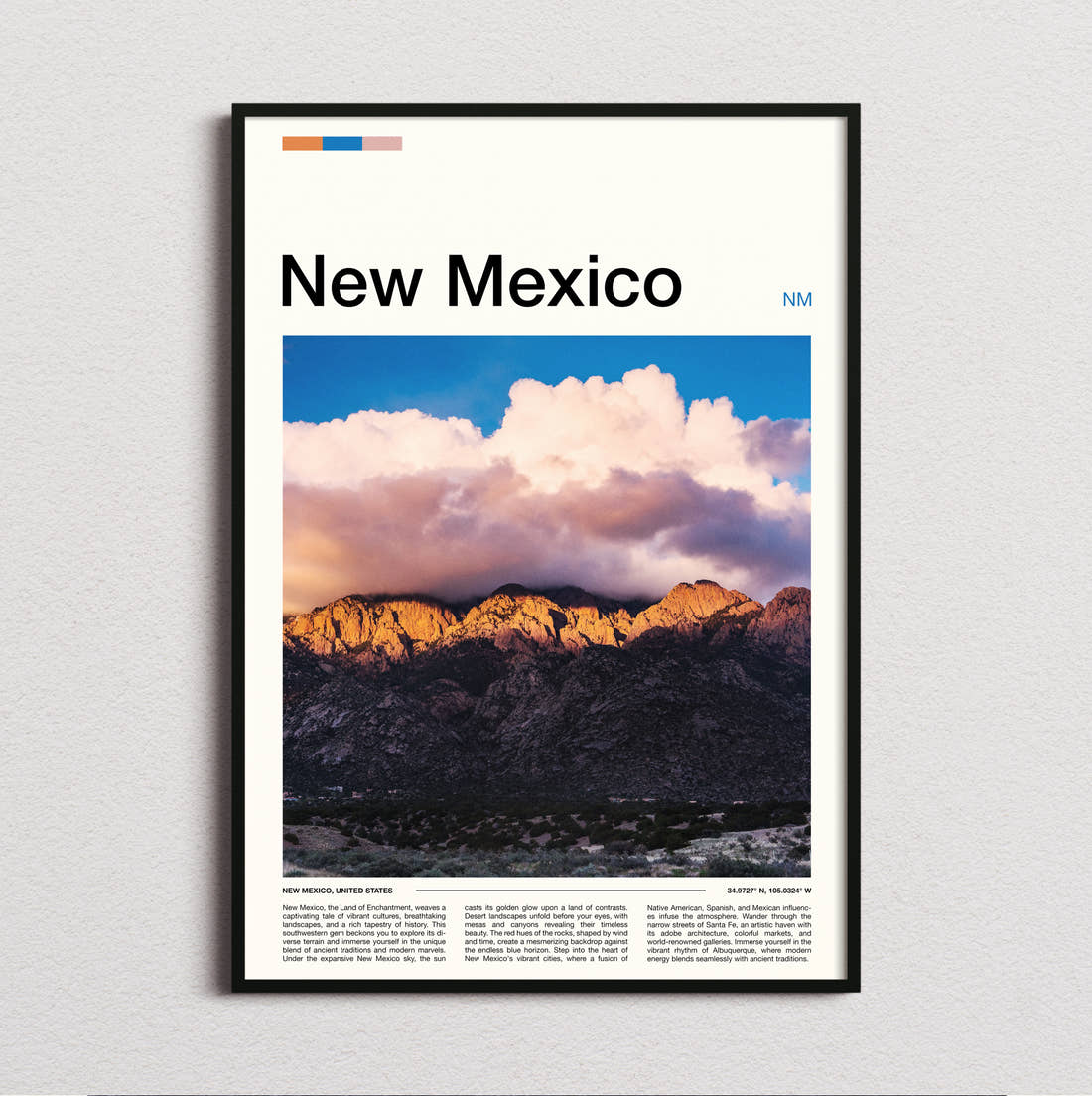 New Mexico Mountain Ridge At Dusk Travel Print framed and photographed straight on