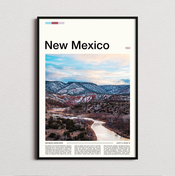 New Mexico - River Through Snowy Hills - Travel Print