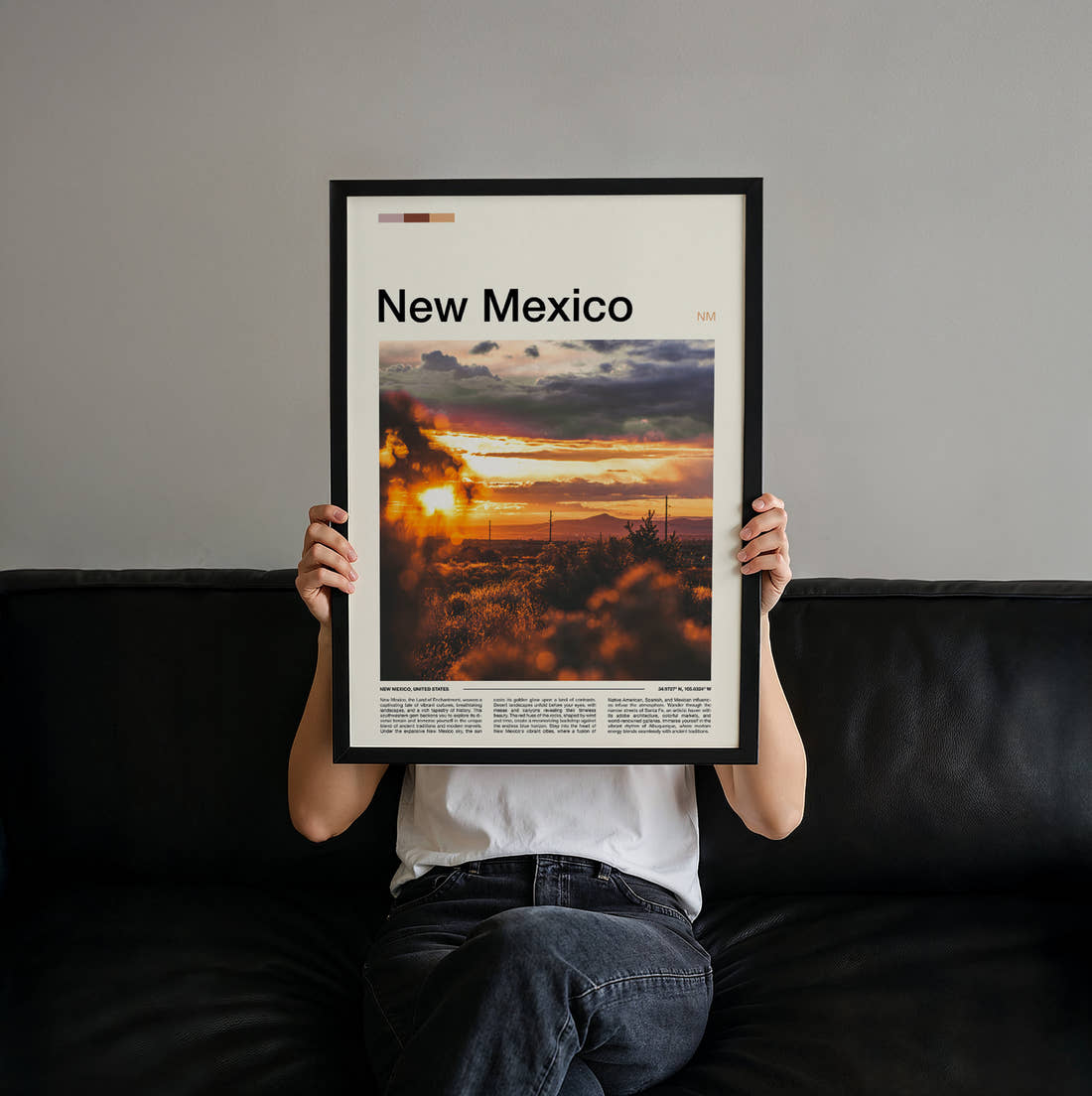 New Mexico Desert Sunset Travel Print held up by hand to show the size of the print