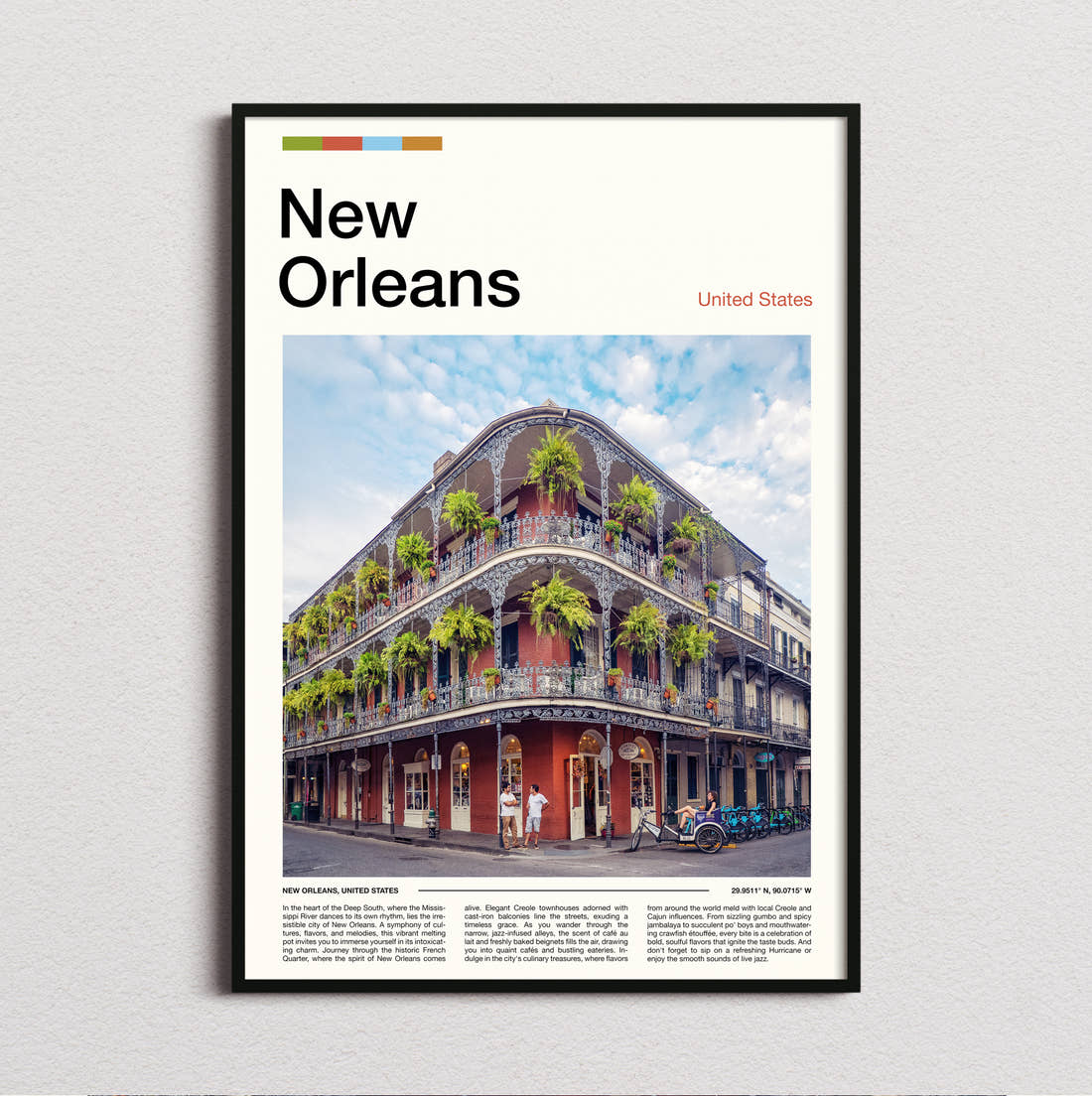 New Orleans Wrought Iron Balconies Travel Print framed and photographed straight on