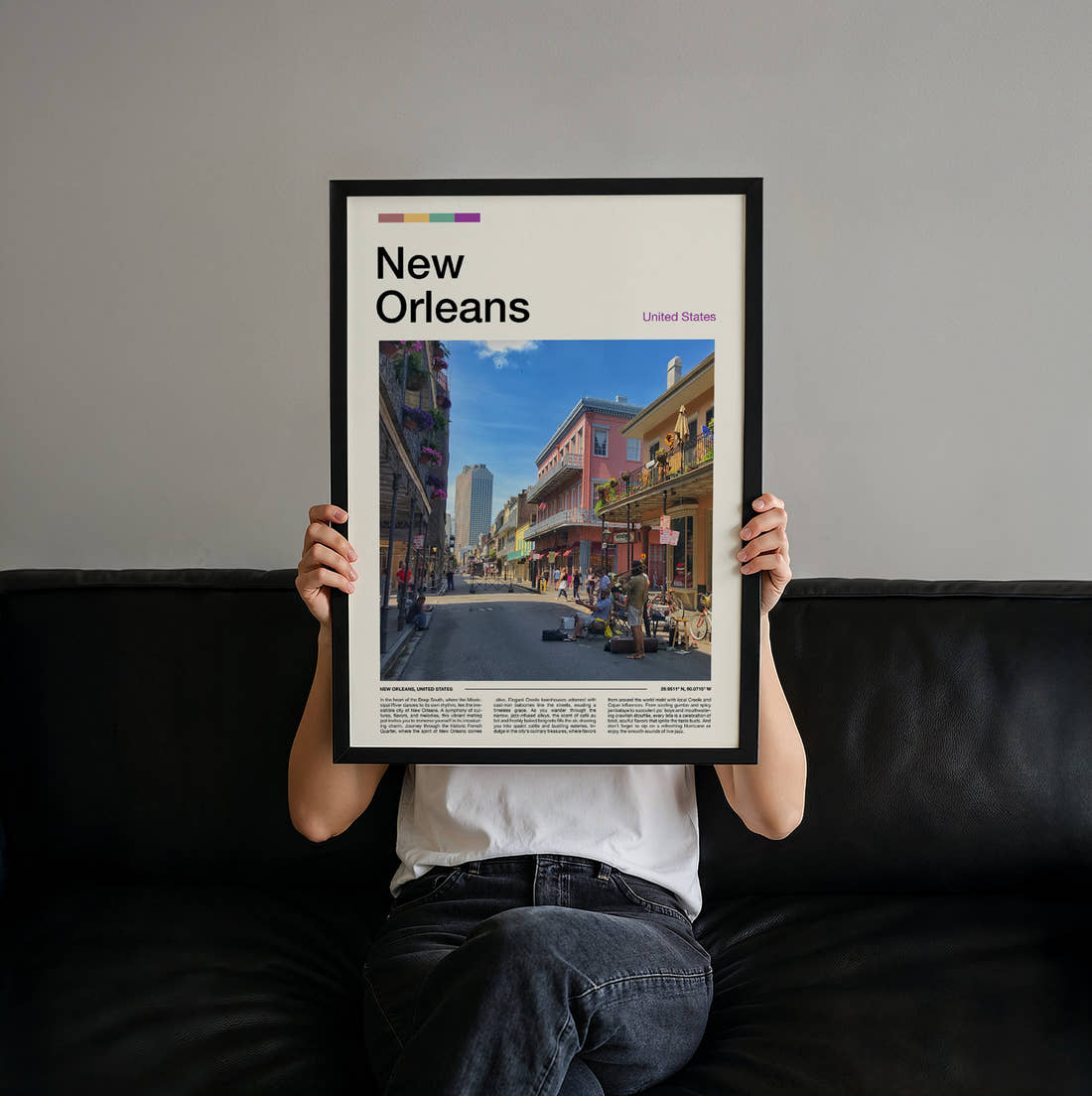 New Orleans French Quarter Street Travel Print held up by hand to show the size of the print