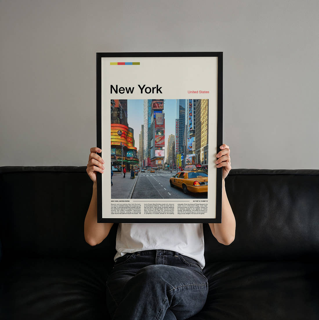 New York Times Square Travel Print held up by hand to show the size of the print