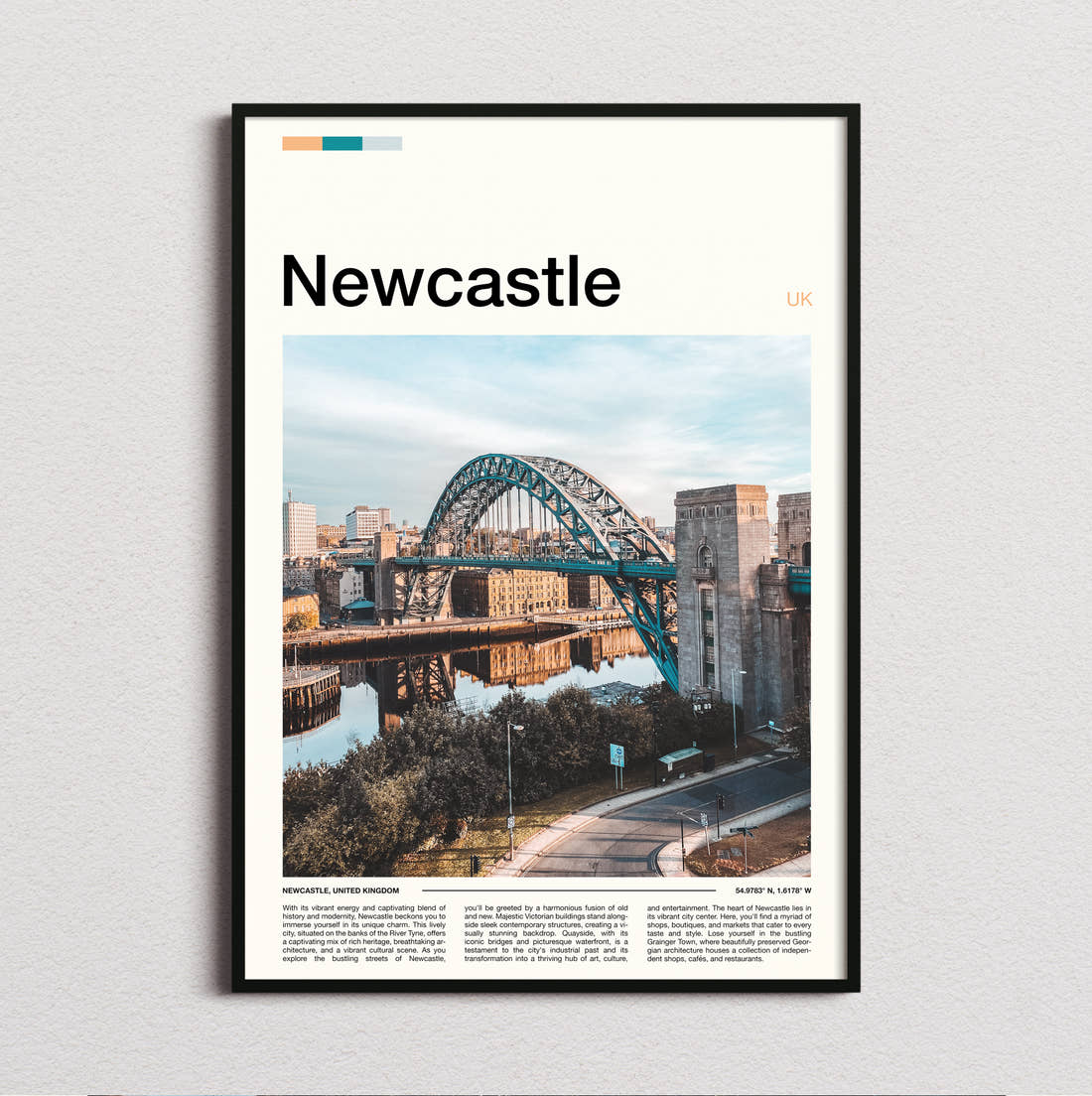 Newcastle Tyne Bridge Travel Print framed and photographed straight on