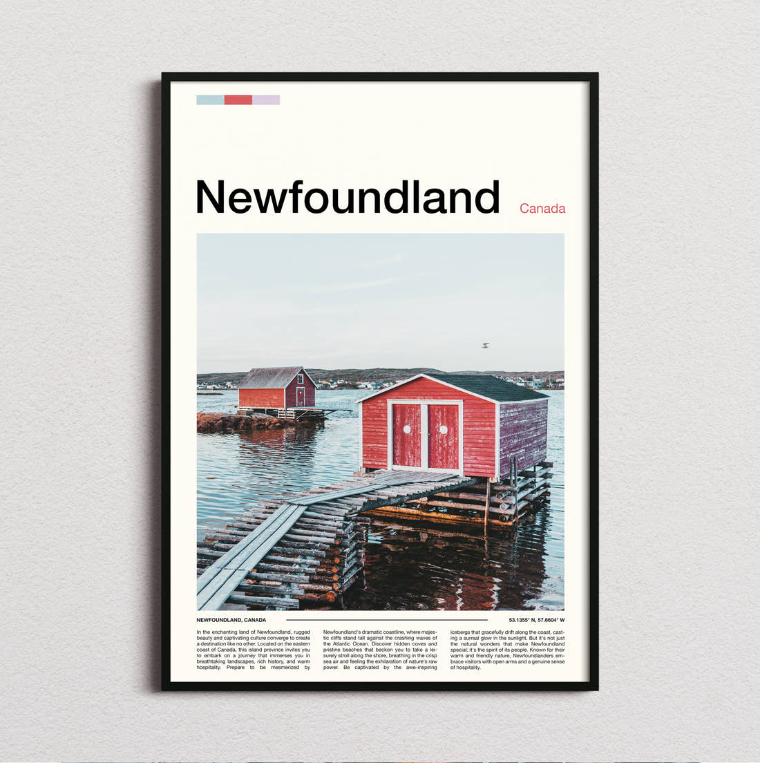 Newfoundland Red Boathouse Travel Print framed and photographed straight on
