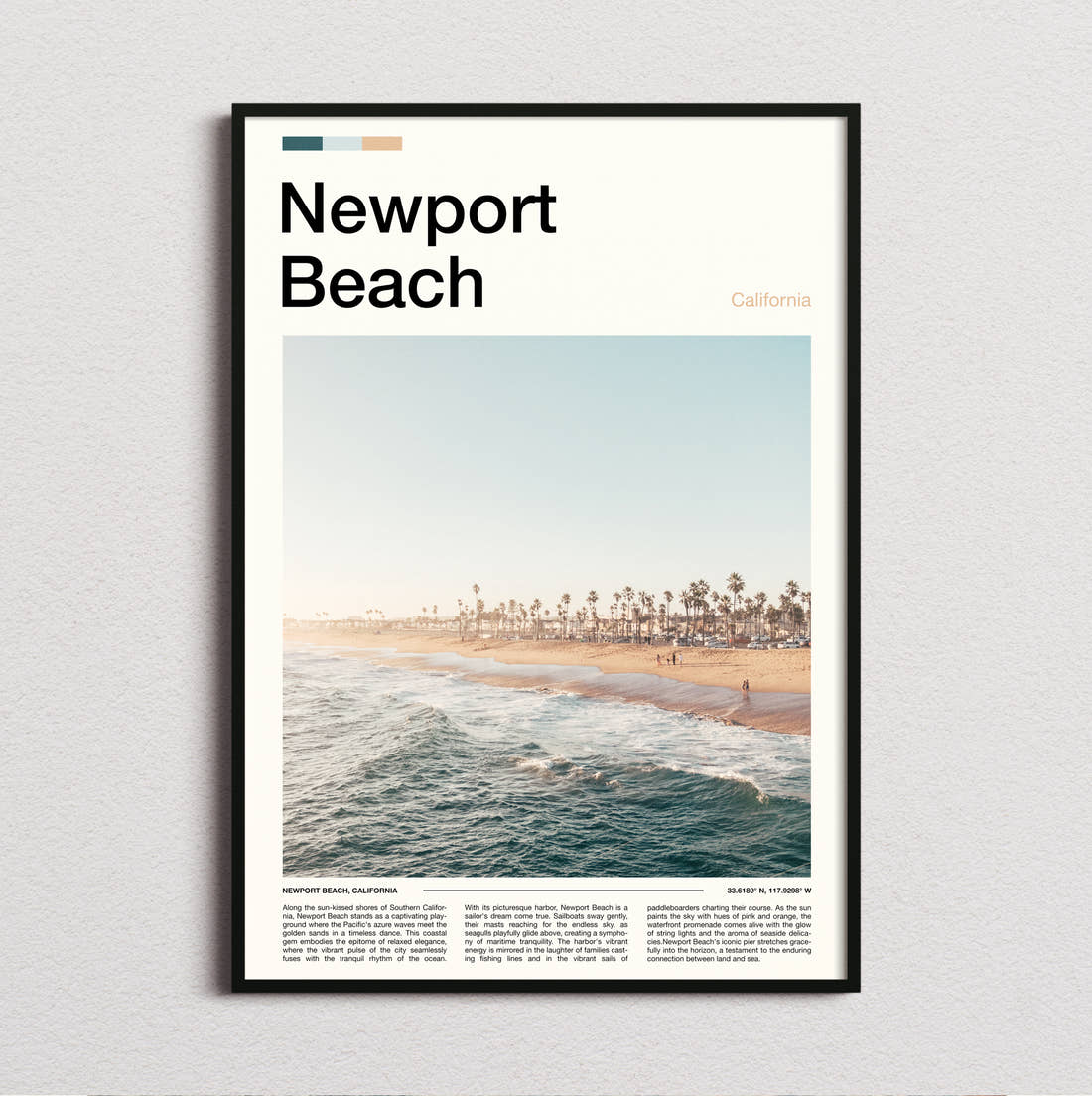 Newport Beach Palm Trees Along The Beach Travel Print framed and photographed straight on