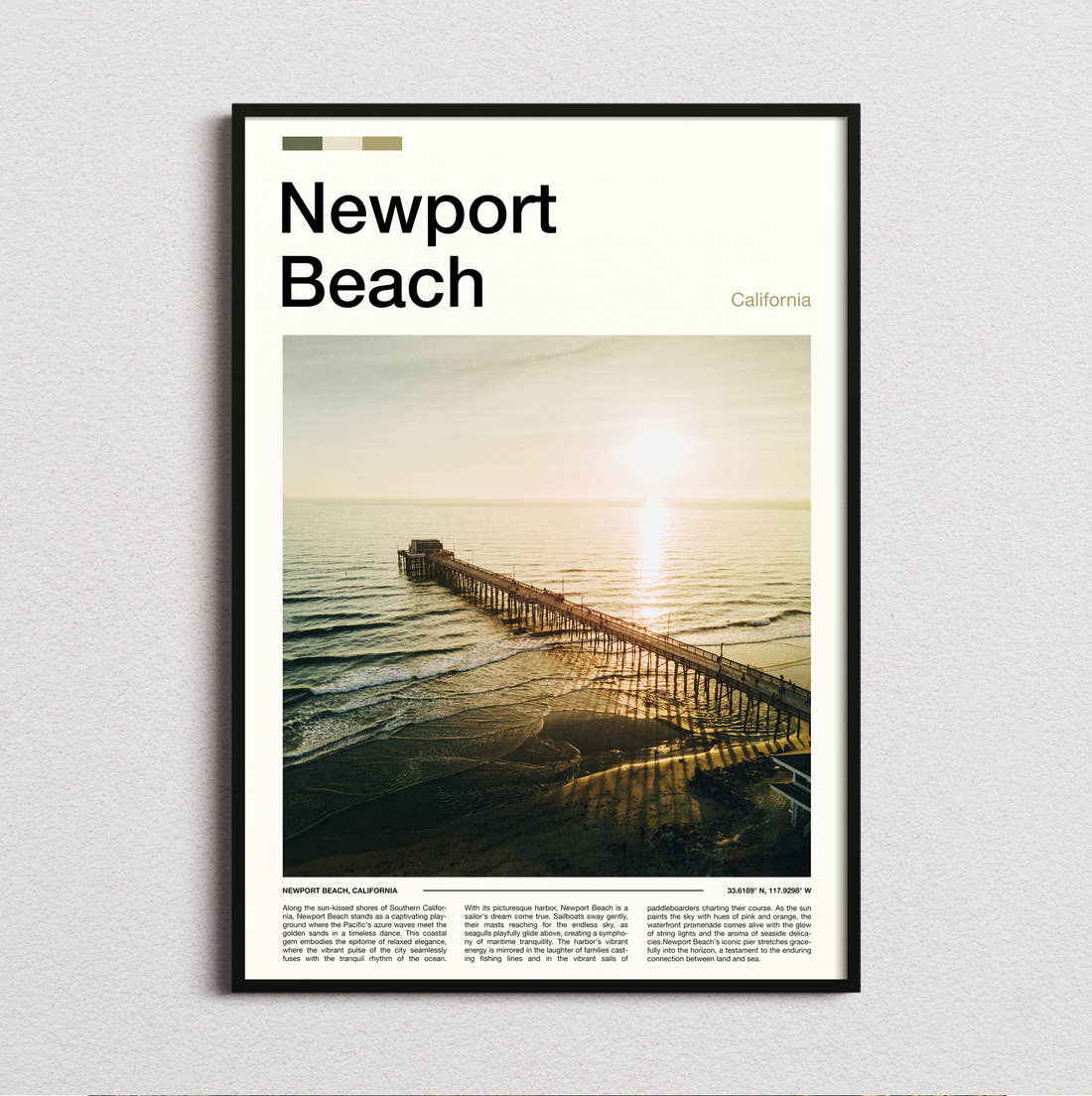 Newport Beach Pier At Sunset Travel Print framed and photographed straight on
