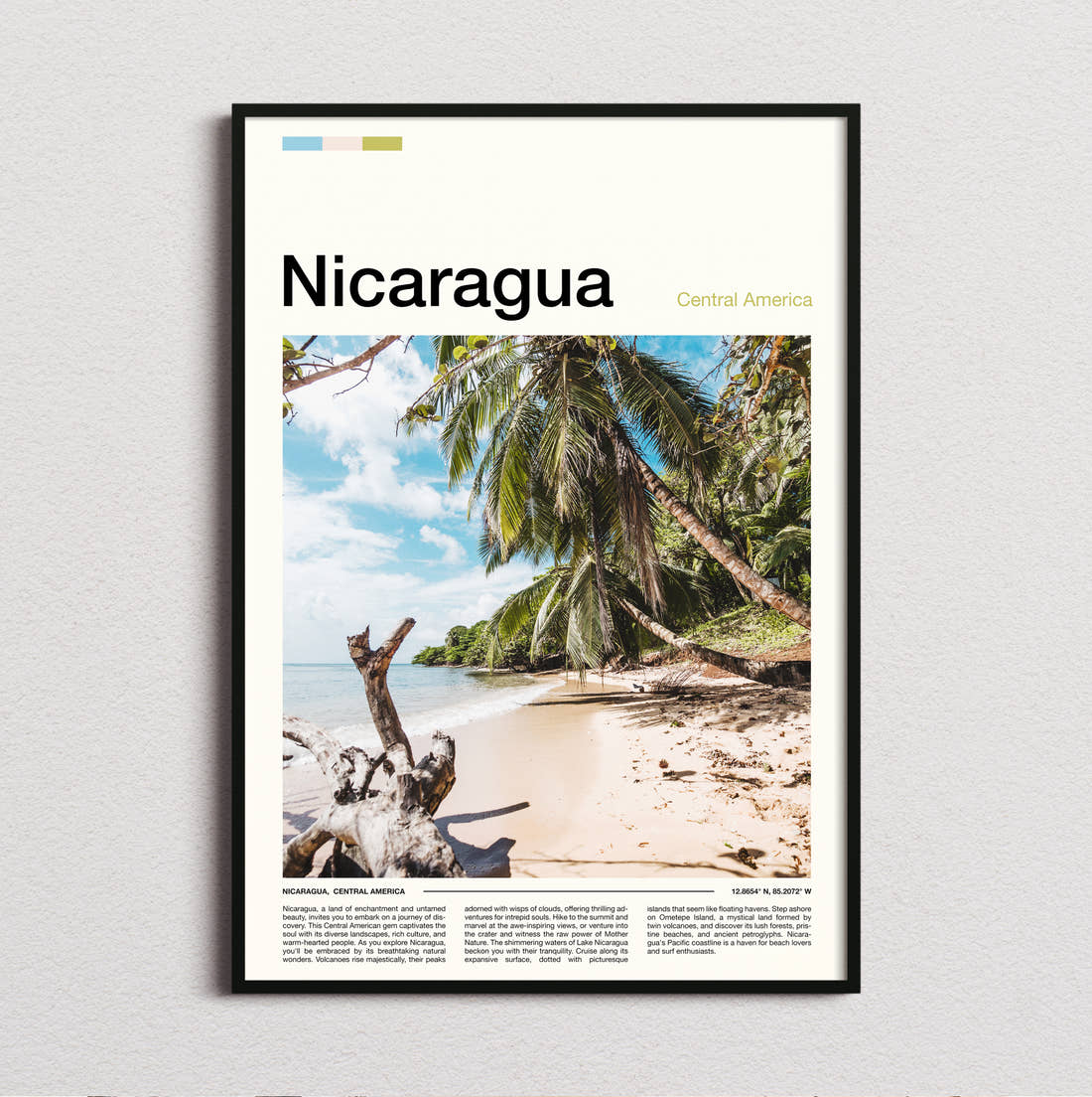 Nicaragua Palm Trees On The Beach Travel Print framed and photographed straight on