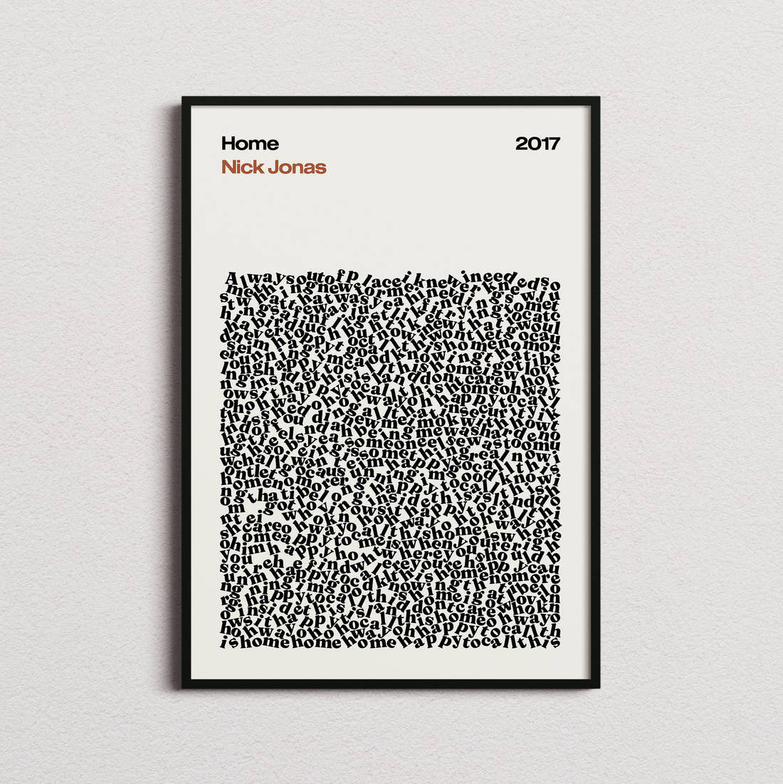 Nick Jonas Home Lyric Print in the cream colourway, framed