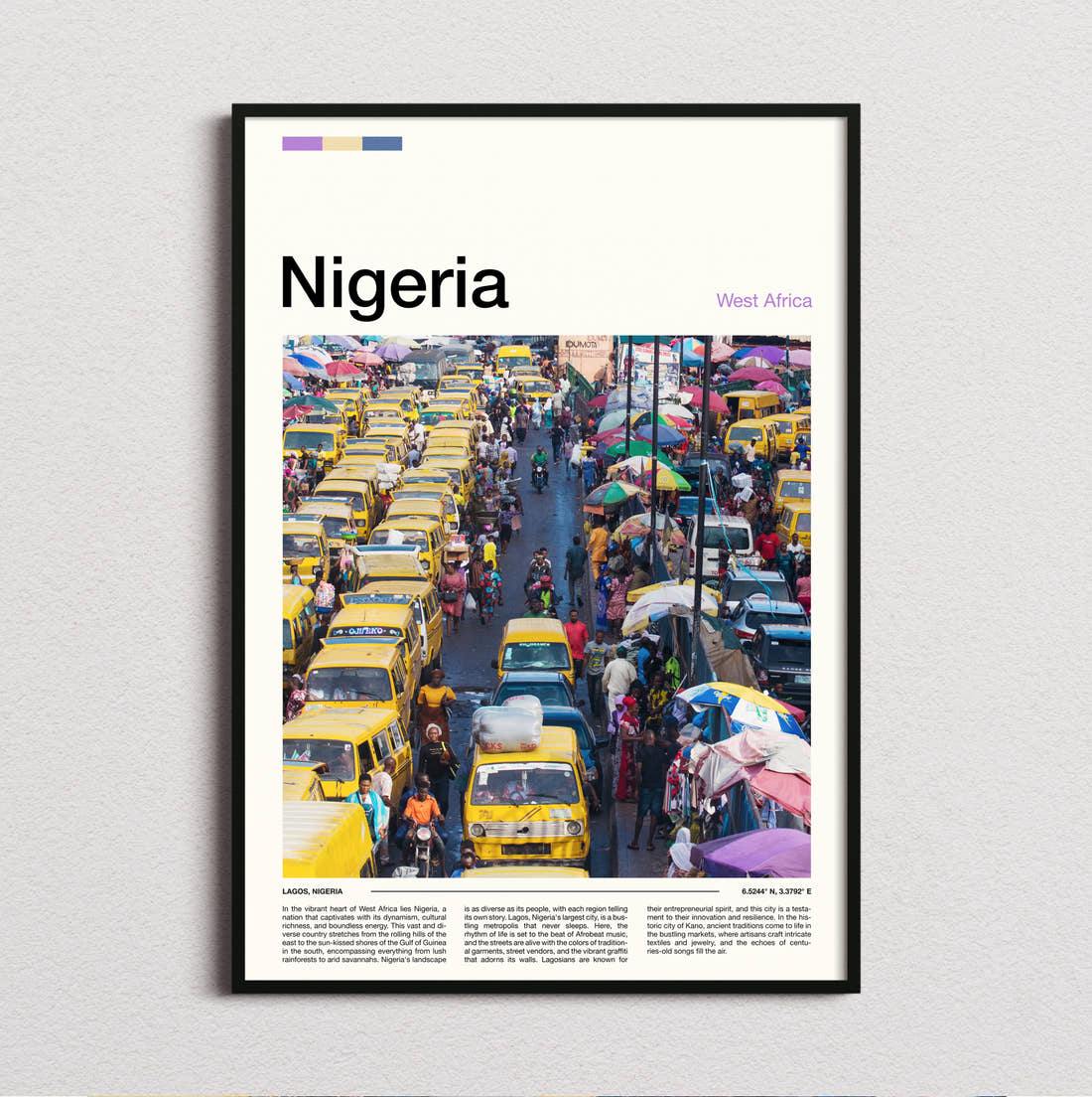 Nigeria Yellow Buses In Traffic Travel Print framed and photographed straight on