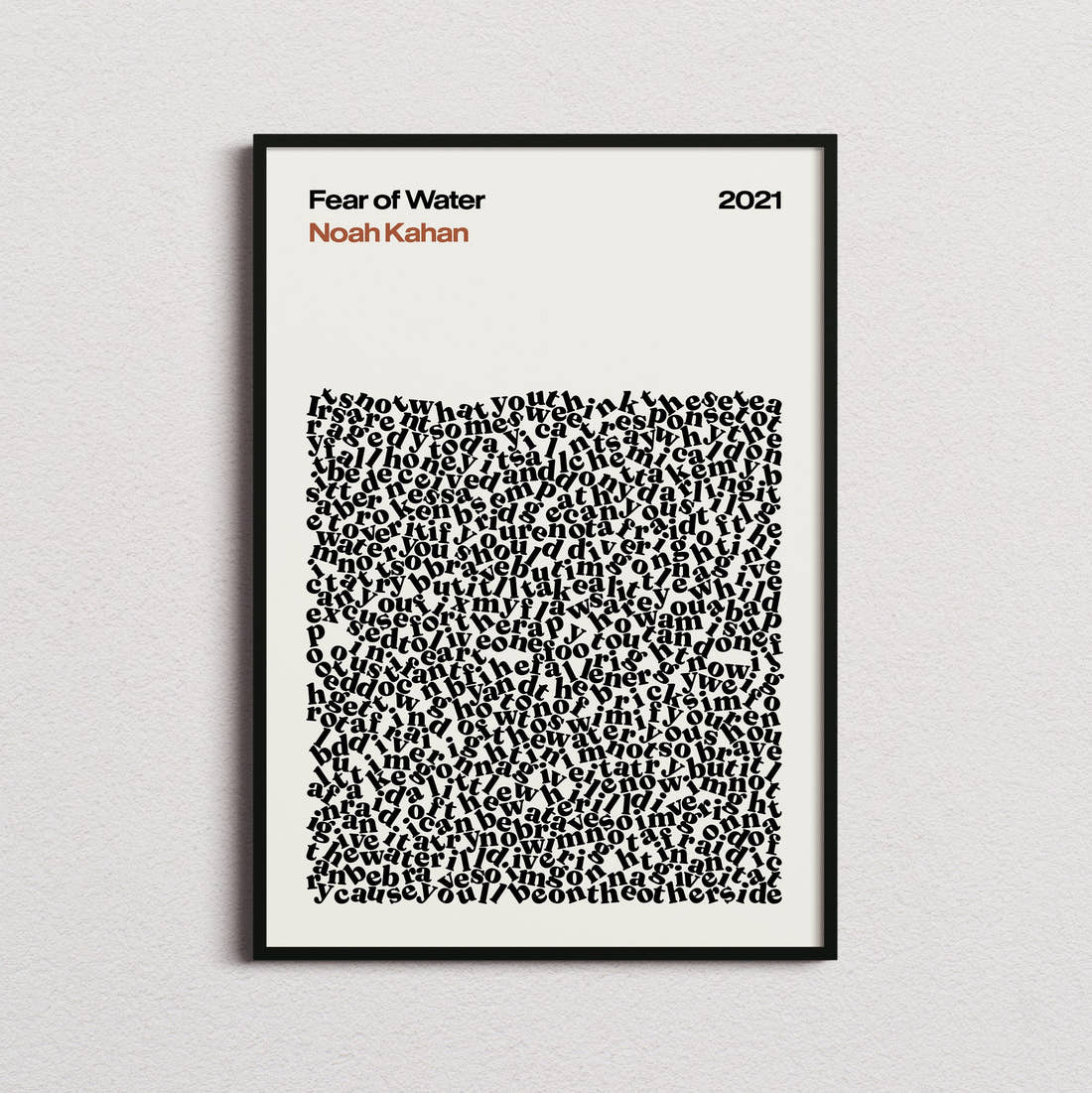 Noah Kahan Fear of Water Lyric Print in the cream colourway, framed