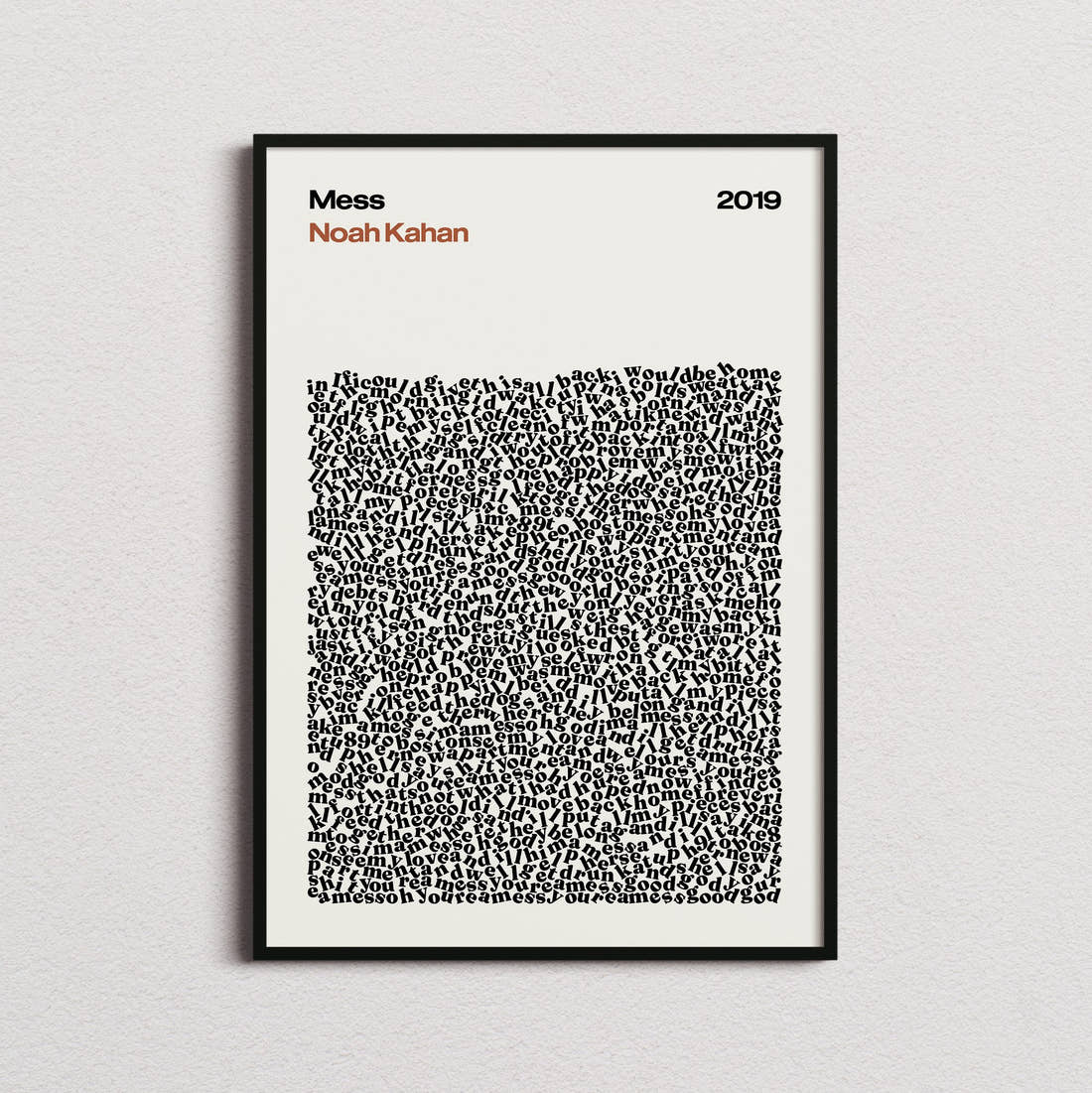 Noah Kahan Mess Lyric Print in the cream colourway, framed