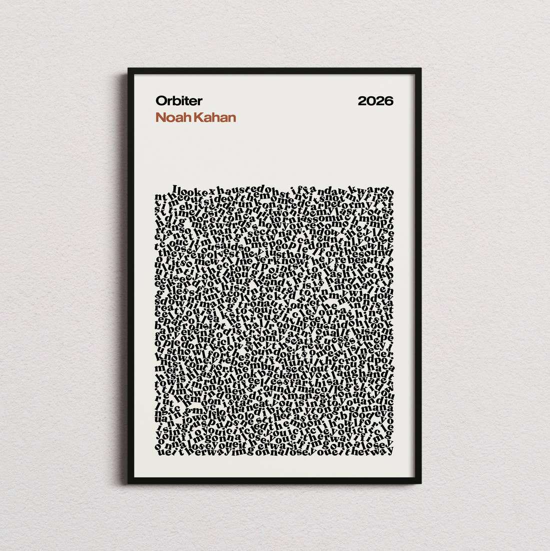 Noah Kahan Orbiter Lyric Print in the cream colourway, framed