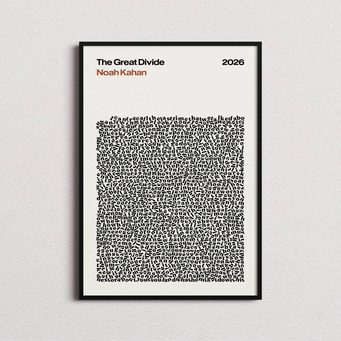 Noah Kahan The Great Divide Lyric Print in the cream colourway, framed
