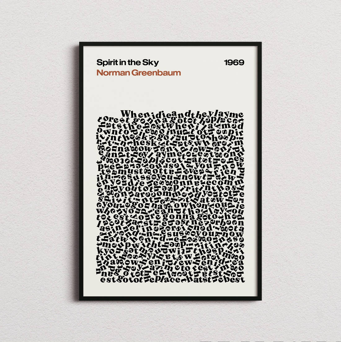 Norman Greenbaum Spirit in the Sky Lyric Print in the cream colourway, framed